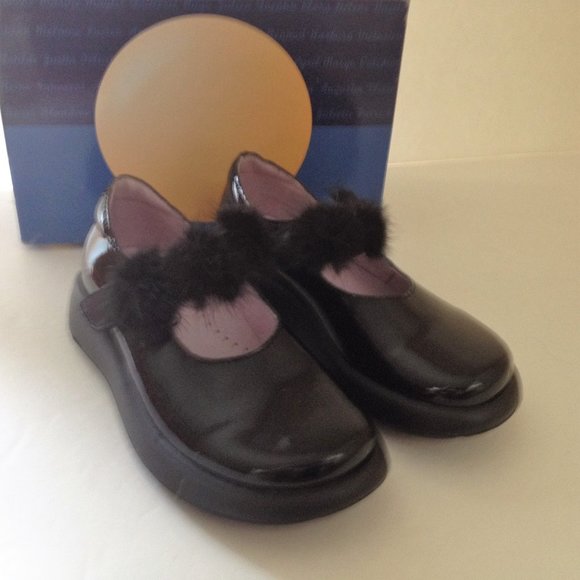 Mod8 France Black Leather Kids Shoes Quality Discount Fur Strap New - Picture 1 of 5
